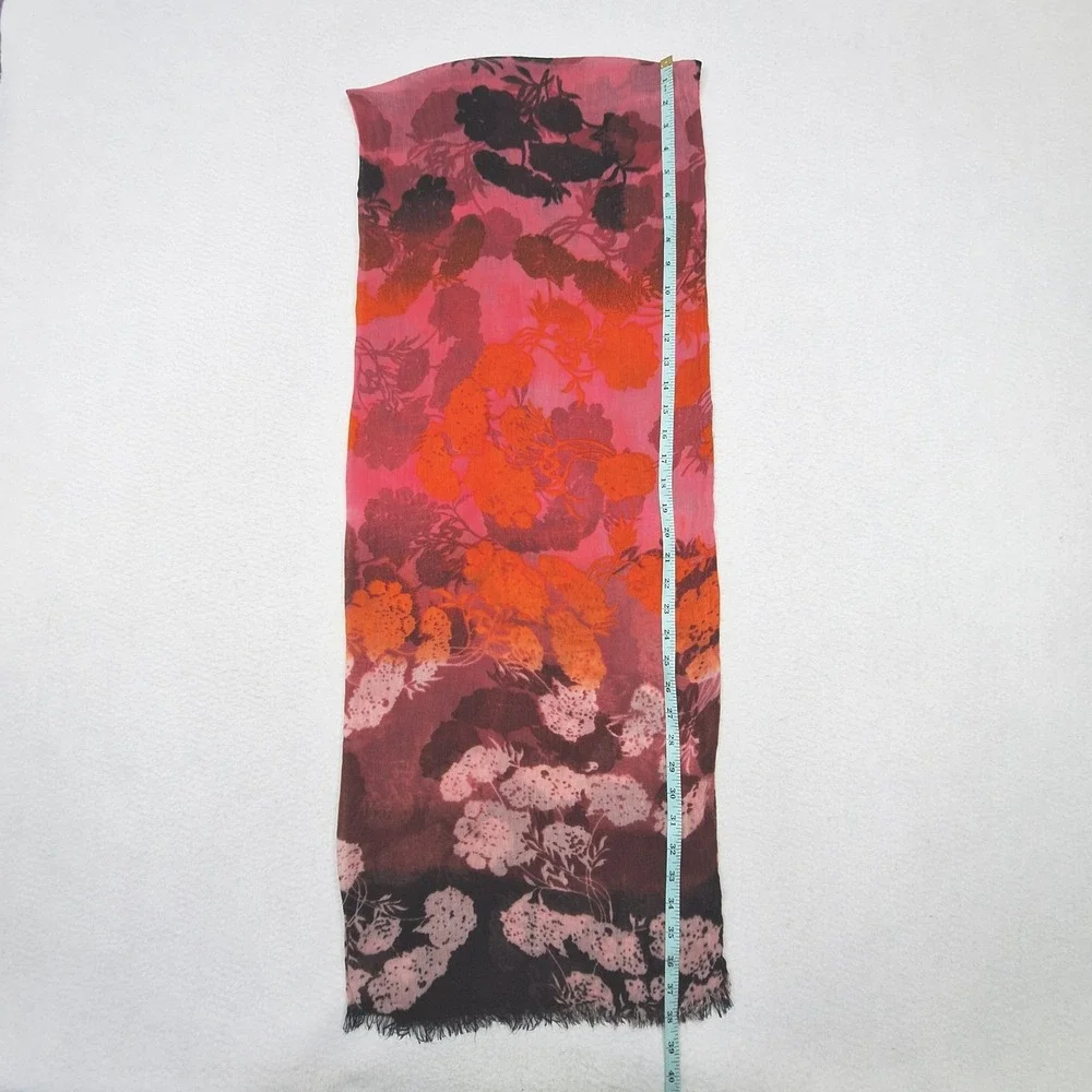 The Limited Scarf Womens OS Pink Orange Floral Lightweight Rayon Fringe Wrap